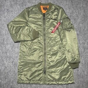 Alpha Industries Jacket Mens Large Olive Green MA-1 Long Bomber Quilted Liner